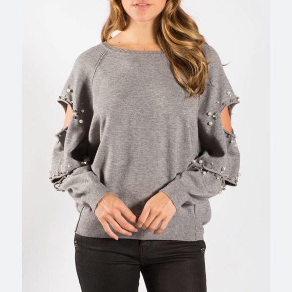 Faux Pearl Sweater with Cut Out Sleeves - Picture 1 of 2
